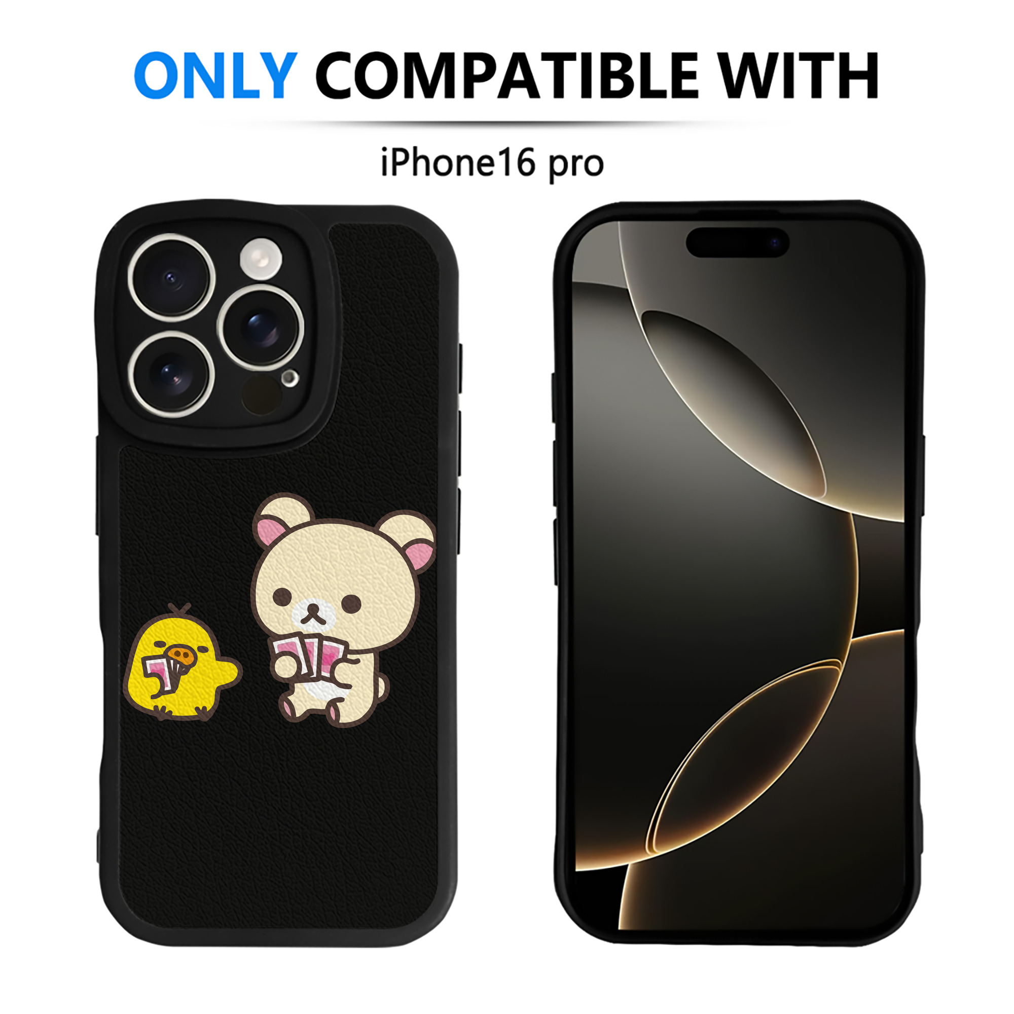 （画像用） リラックマ リラックマ キイロイトリ Rilakkuma Korilakkuma Kiiroitori 【iPhone 16シリーズ対応】シリコンスマホケース（レザー調） 材質：シリコン